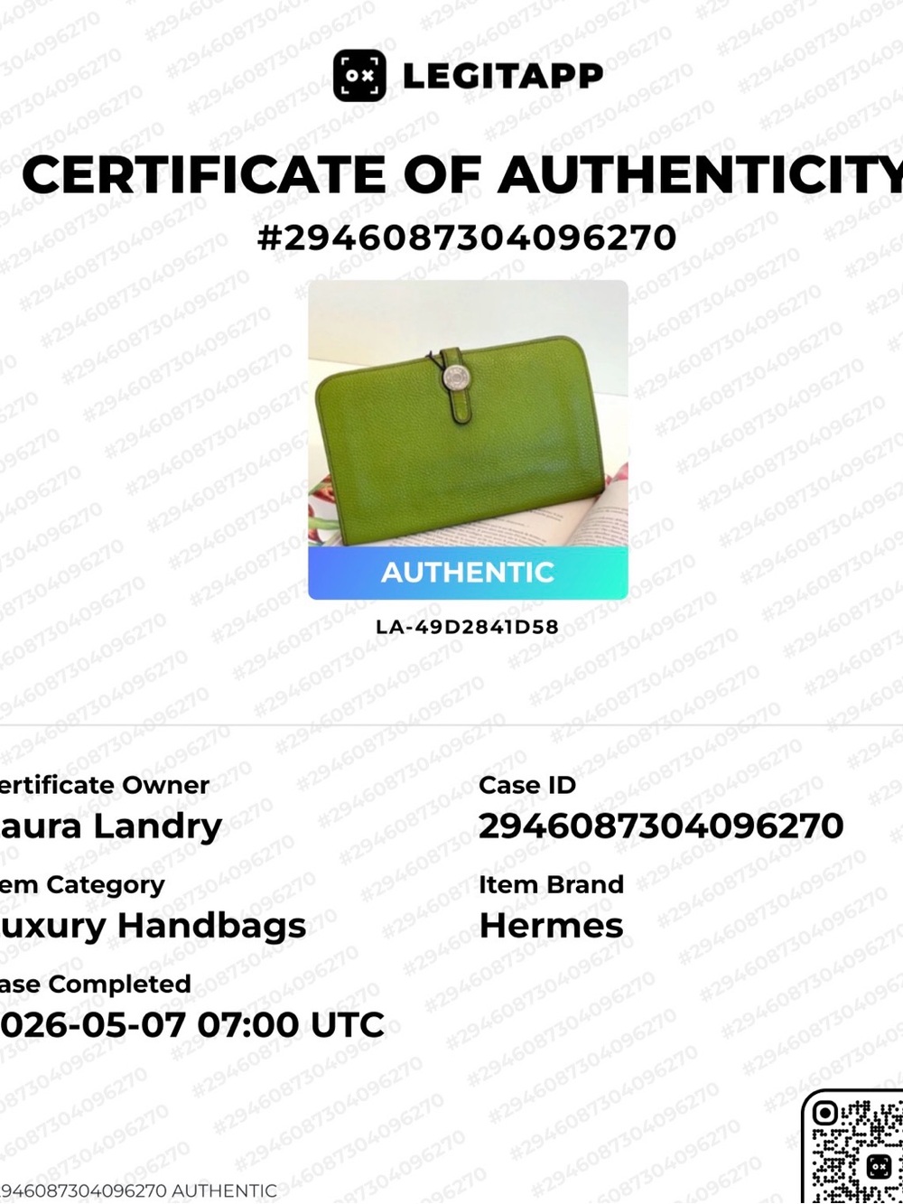 Hermes w/ COA Green Leather Organizer with Snap Closure - Picture 9 of 9